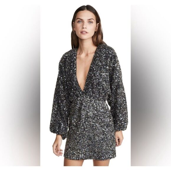 NWOT Retrofete Dress Full Sequin Summer Party Black Long Sleeve Women sz Large - Picture 1 of 12